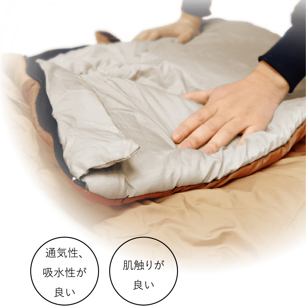 画像：通気性、吸水性が良い、肌触りが良い