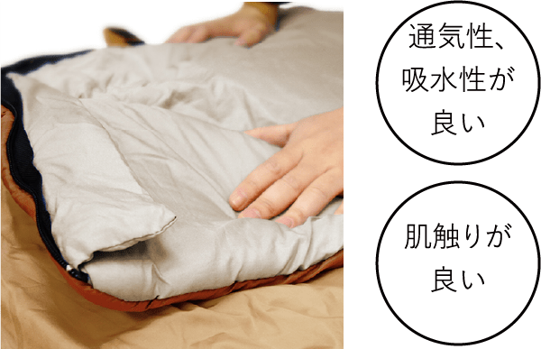 画像：通気性、吸水性が良い、肌触りが良い