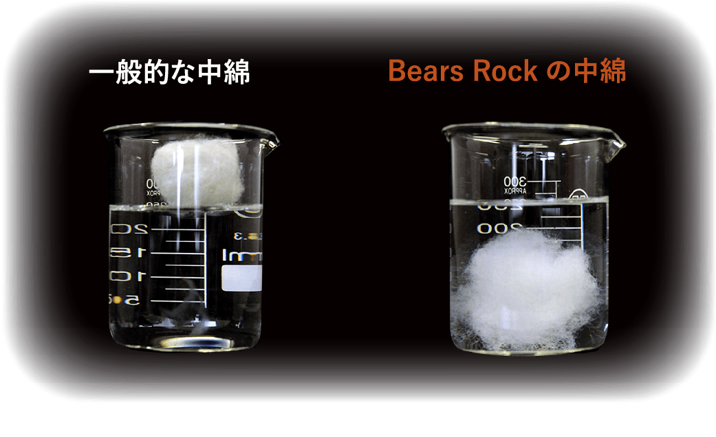 画像：一般的な中綿とBears Rockの中綿