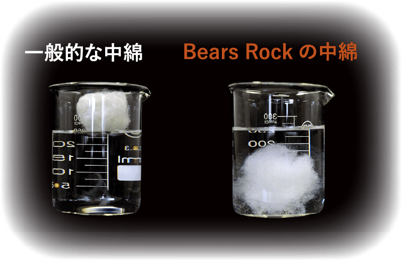 画像：一般的な中綿とBears Rockの中綿