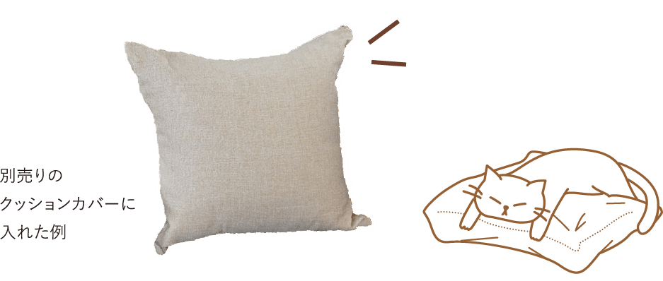 画像：別売りのクッションカバーに入れた例