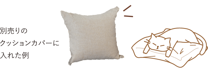 画像：別売りのクッションカバーに入れた例