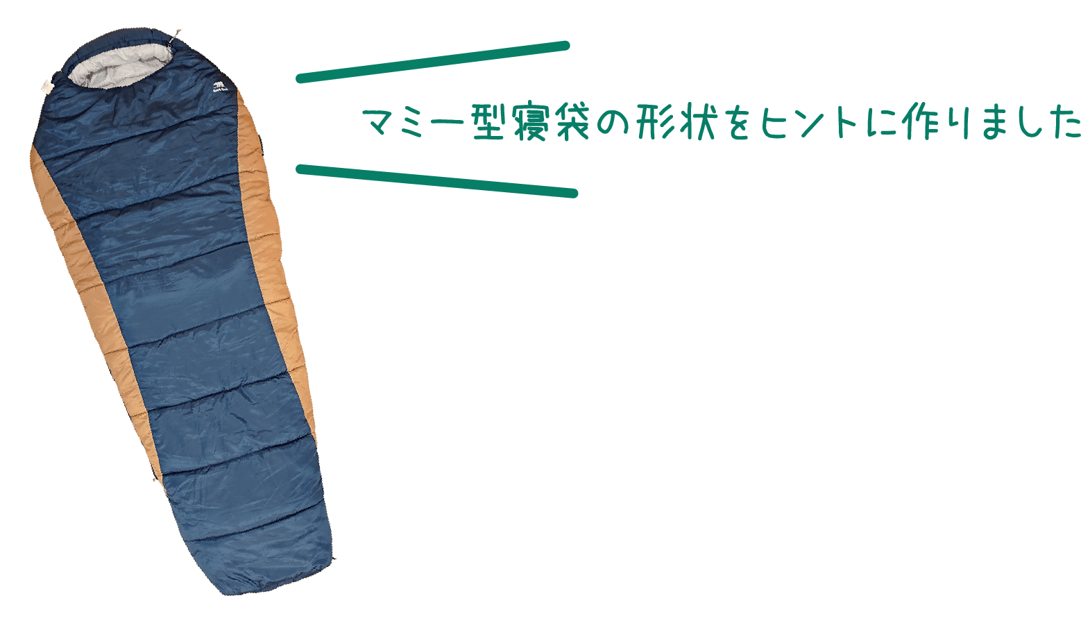 マミー型寝袋の形状をヒントに作りました