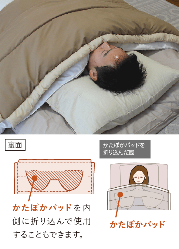 かたぽかパッドを内側に折り込んで使用することもできます。 