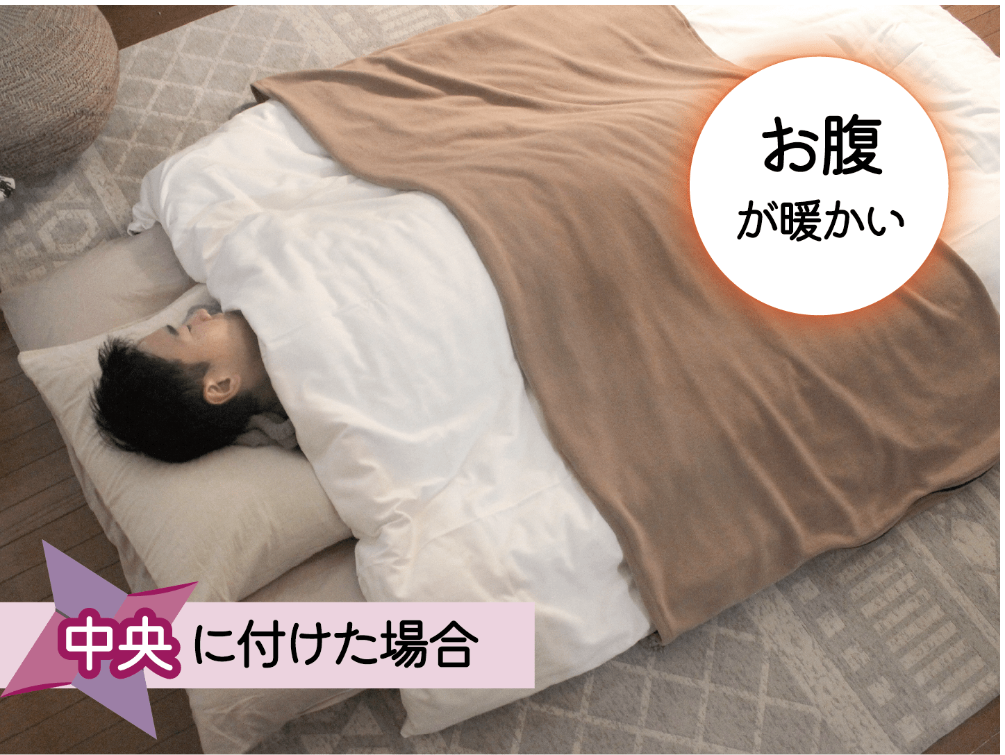 画像：中央に付けた場合:お腹が暖かい