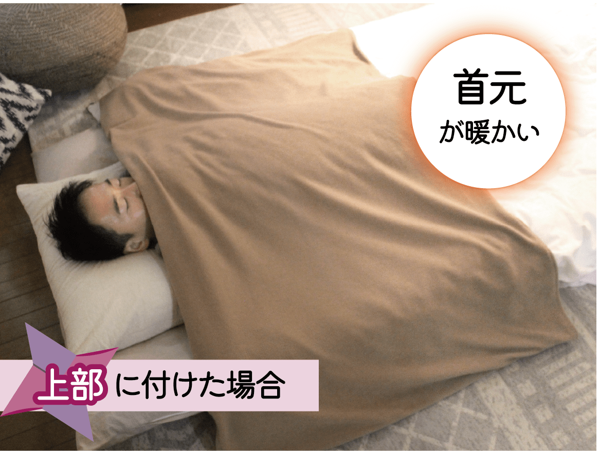 画像：上部に付けた場合:首元が暖かい