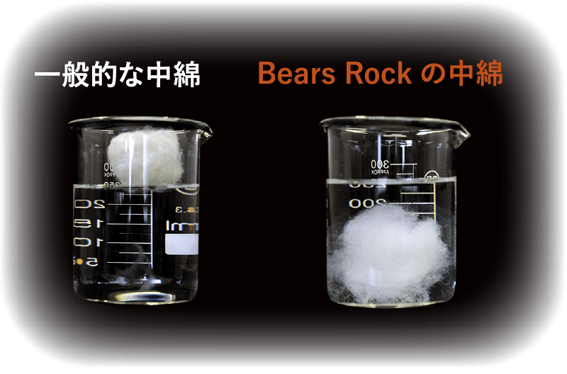 画像：一般的な中綿とBears Rockの中綿
